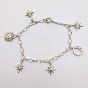 VTG Franklin Mint Sterling Silver 925 Celestial Sun Moon Stars Charm Bracelet